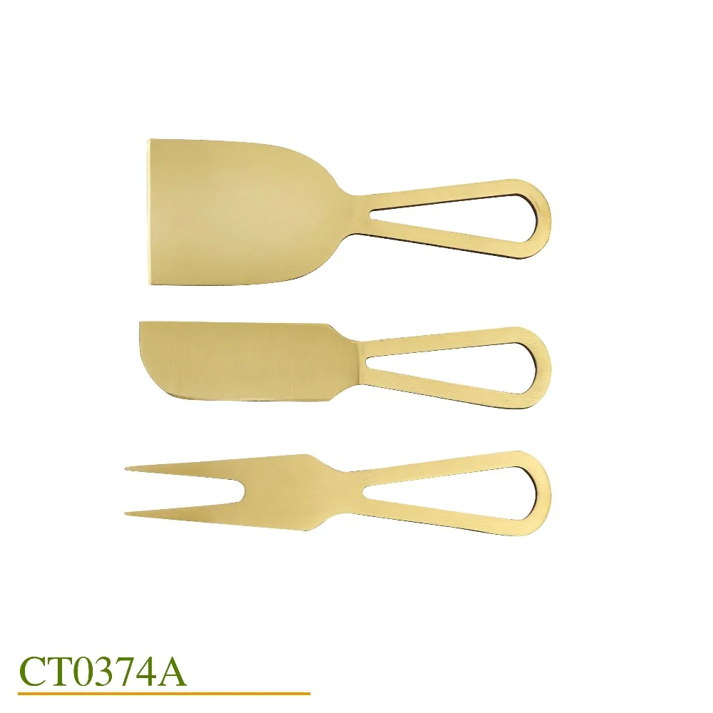 Jaswehome 3pcs Golden Cheese Knife Set Stainless Steel Soft Hard Cheese Cutter Spreader Fork Cake Wedding Tool Gift Set