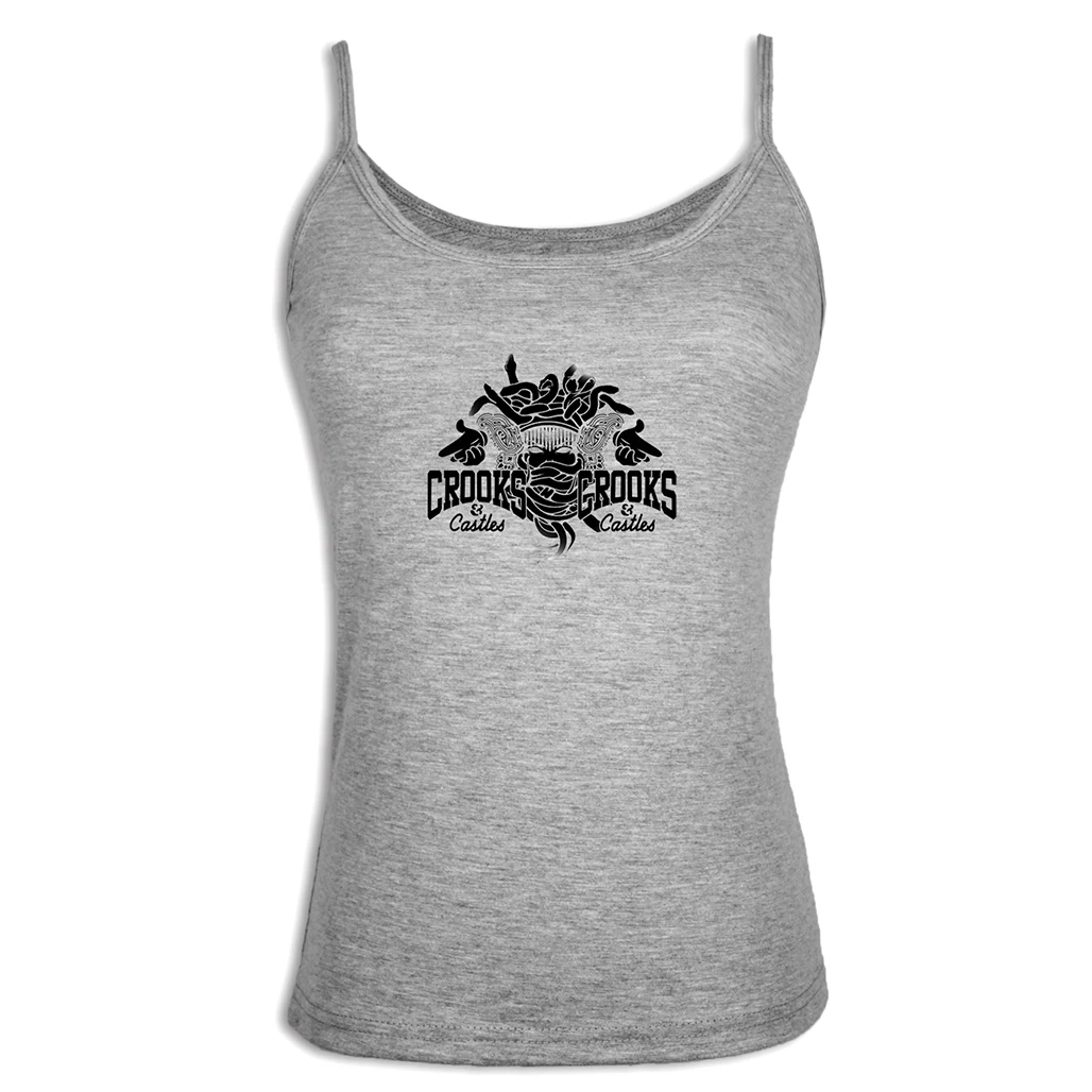 Punk Crooks And Castles Graffiti Art Camisole Women Gray White Fitness Tank Top For Lady Girl Femme Cotton Summer Beach Singlet