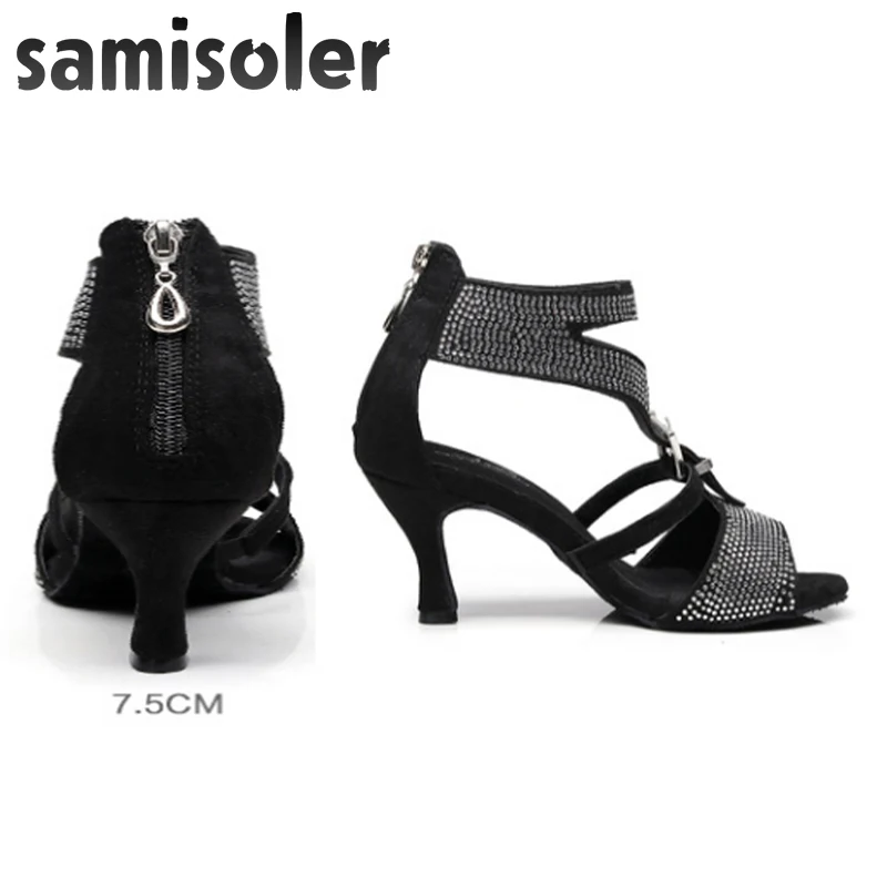 Женские туфли для латиноамериканских танцев Samisoler с черными стразами стильные