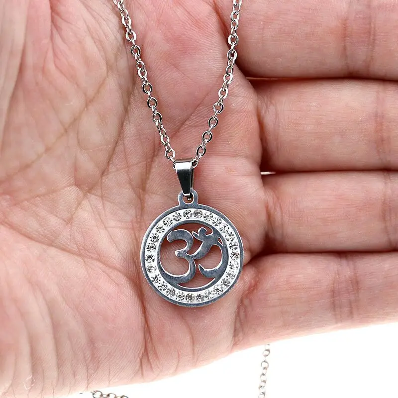 

Stainless steel ladies necklace crystal hollow yoga ladies small pendant personality female decoration declaration jewelry