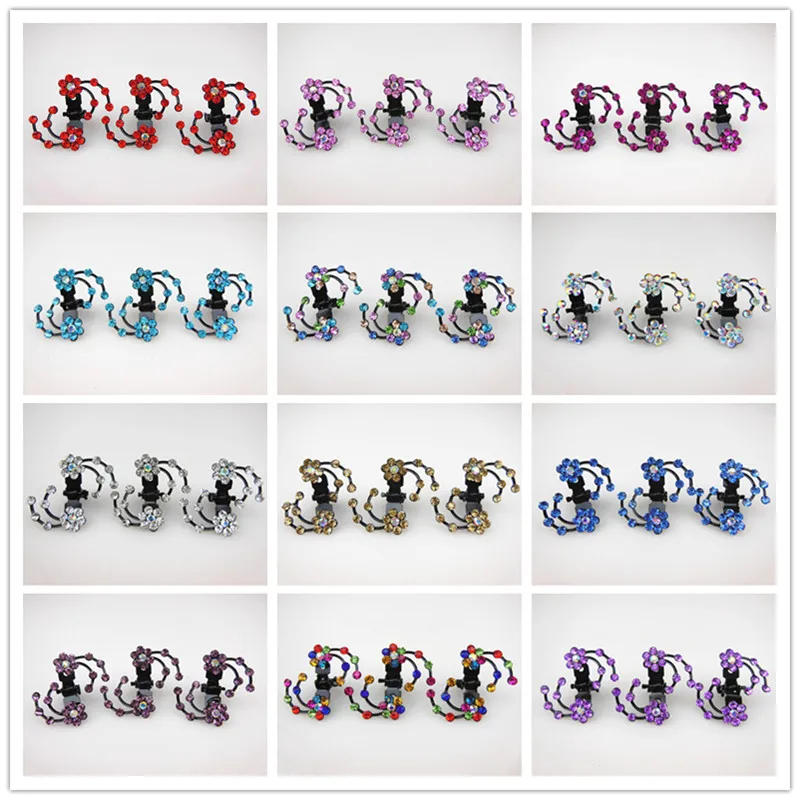 

2015 New Fashion 12 Pcs Crystal Flower Mini Bridal Prom Girl Hair Claw Clamp Hair Clip Hair Pins Hair Accessory Free Shipping