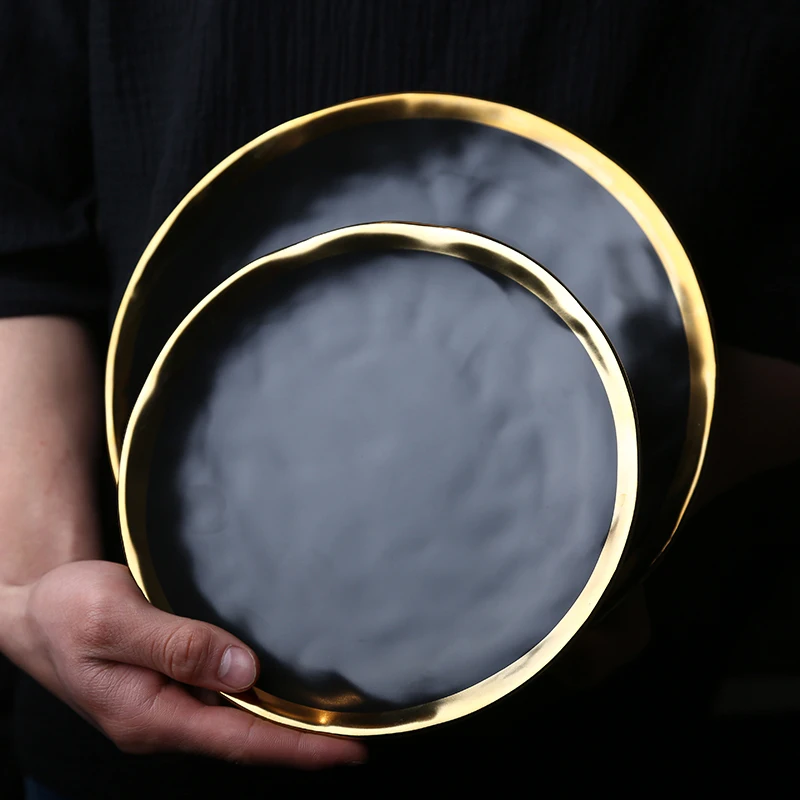 Золотая Сторона черная тарелка Ретро посуда в скандинавском стиле матовая тарелка для стейка десертный поднос кухонная посуда керамические тарелки