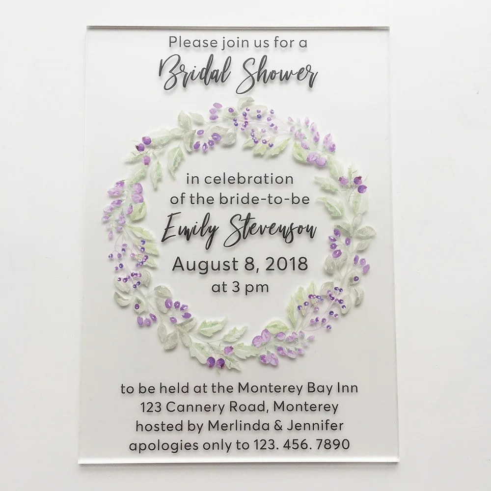  Fantastic Floral Watercolor Style 5x7inch Frosted Acrylic Wedding Invitation Card Set 20sets Per Lo - 32866090138