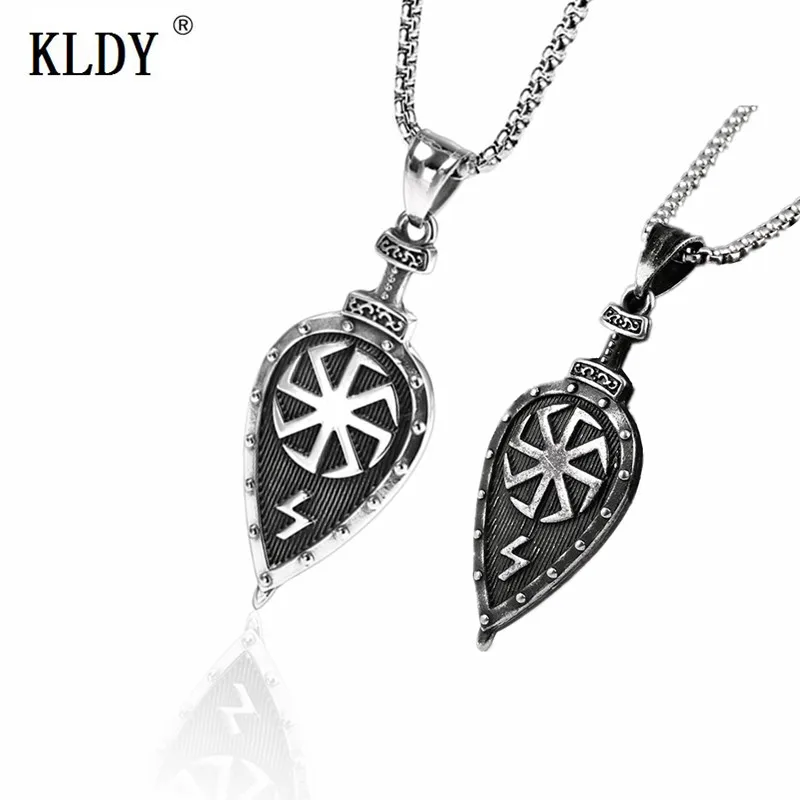

KLDY Viking Shield Necklace Pendant Stainless Steel Nordic Viking Necklace Slavic Amulet Pendant for Women Men Jewelry choker