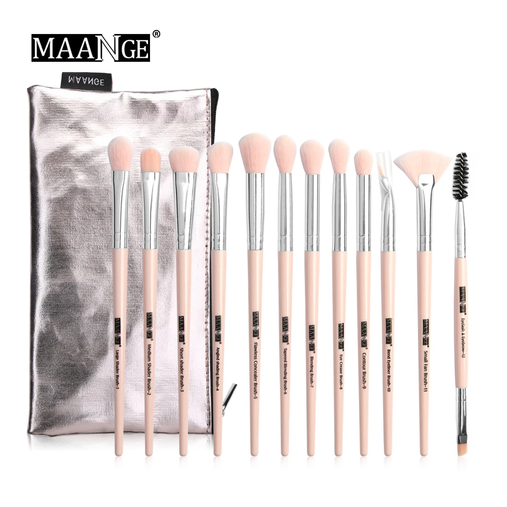 MAANGE Pro 6/12 шт глаз кисти для макияжа набор с Cosmestic сумка розовое золото Макияж Кисти кисть для растушевки теней Кисть для макияжа Набор для макияжа бровей