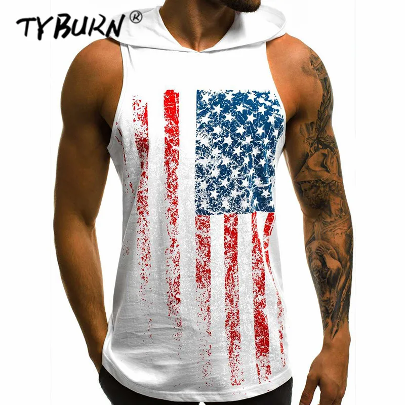 

TYBURN Men Captain Brand Clothing Singlets Mens Tank Top Muscle Shirt Hoodies Bodybuilding Fitness Men's Vest