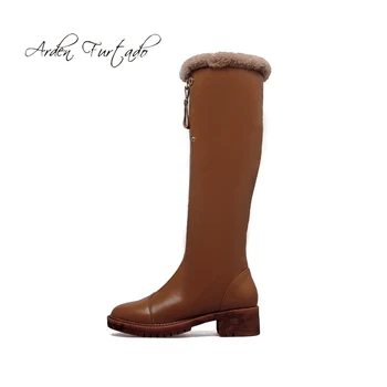 

Arden Furtado 2018 autumn winter genuine cow leather zipper fashion knee high boots women's shoes ladies snow boots size 33 40