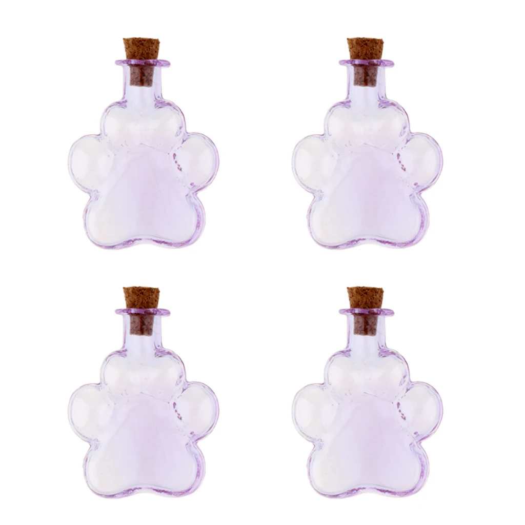 4Pcs Mini Paw Empty Glass Wishing Bottle Vial Pendant Charms Jars with Cork Stoppers DIY Craft