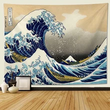 Tapestry Wall Hanging, Great Wave Kanagawa Wall Tapestry with Art Nature Home Decorations for Living Room Bedroom Dorm Decor lightning ocean wave print tapestry wall hanging art