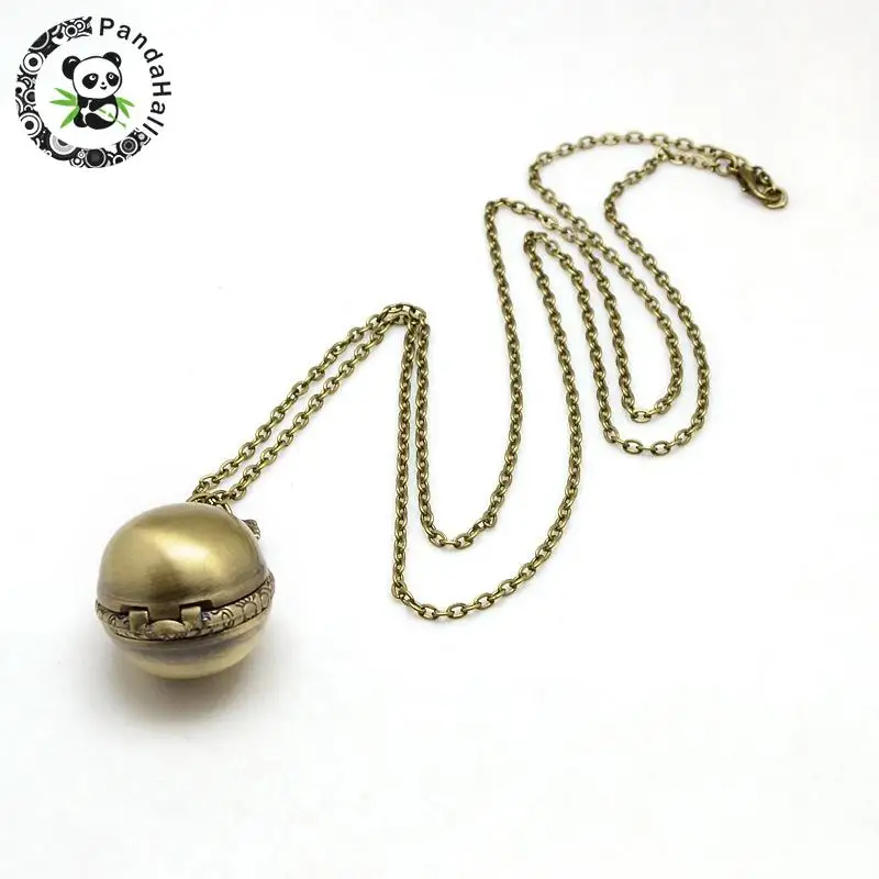 

5pcsRetro Alloy Round Ball Pendant Necklace Quartz Pocket Watches with Iron Cross Chain and Lobster Clasps, Antique Bronze,31.5