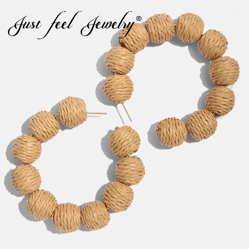 Женские серьги-обруч из ротанга JUST FEEL большие круглые серьги в богемном стиле