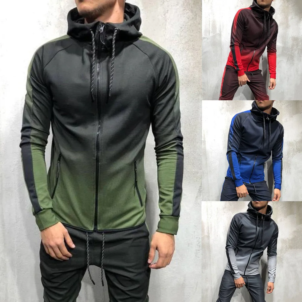 

Drop Ship Fashion Mens Autumn Winter Packwork Graduated Slim Long Sleeve Hoodie Top Blouse made of high quality materials Z1106