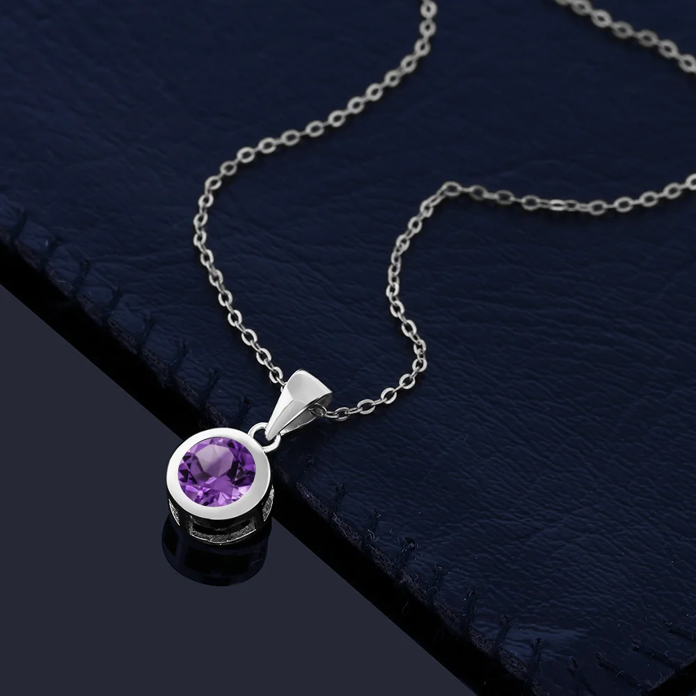 1.10 Ct Round Purple Amethyst 925 Sterling Silver Pendant With Chain Fashion Sterling-silver Necklace For Women Fine Jewelry 18 | Украшения