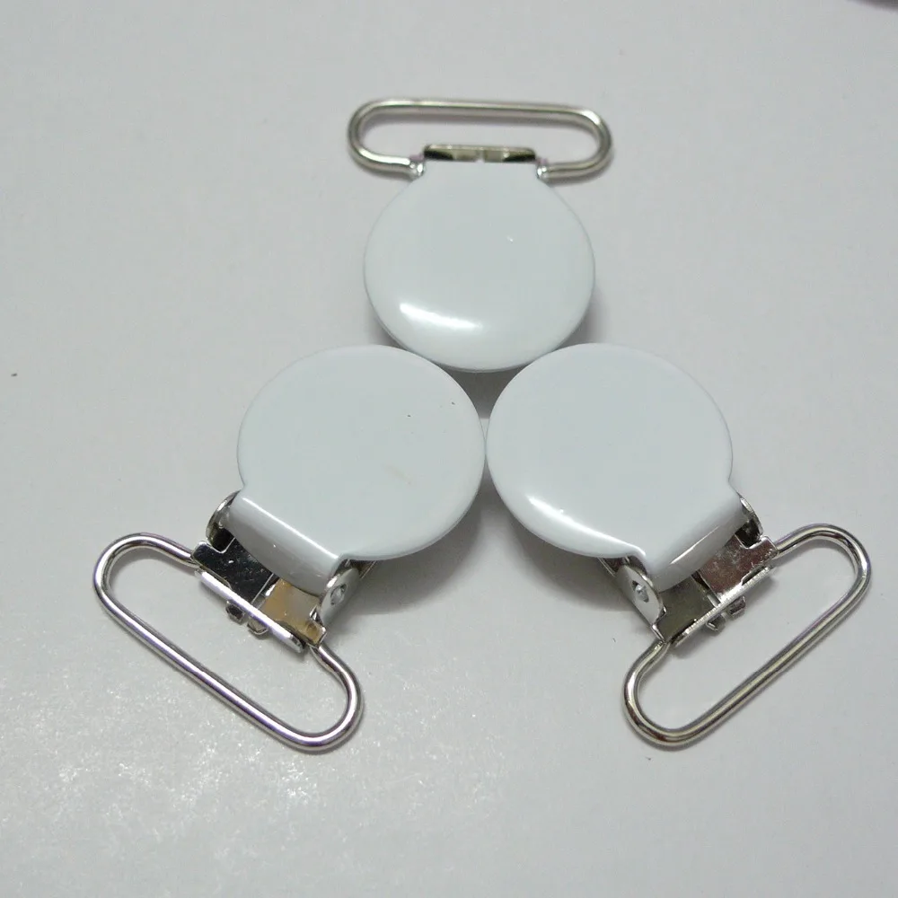 

25pcs 1'' 25mm #02 White Color Enamel Pacifier Clips/Suspender Clips