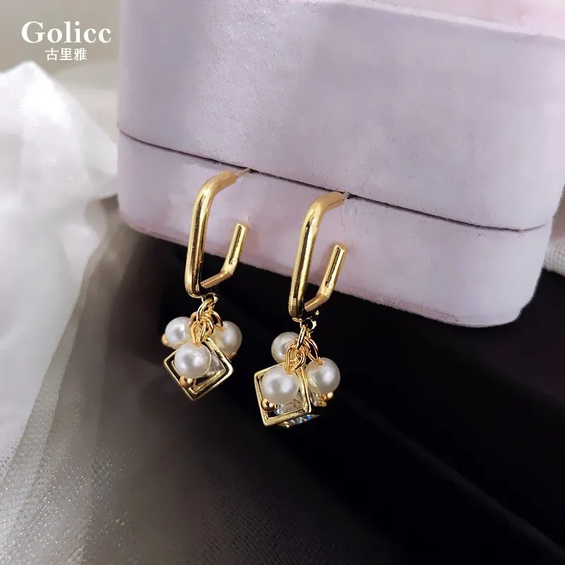 

2019 New square open Pearl ear nail personality simple hundred tie net creative tidal earrings