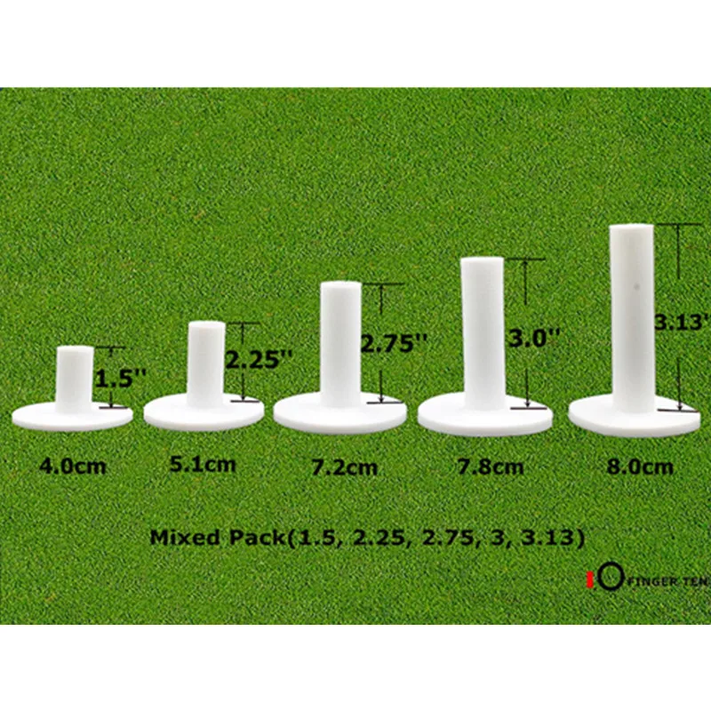 Палец десять Гольф резиновые Tee 5 различных Размеры пакет вождения диапазон футболки держатели 1,5 ''2,25'' 2,75 ''3,0 ''3,13'' дюймовый резиновые Tee