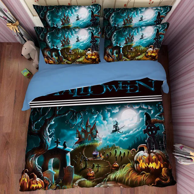 high quality 3d duvets and bedding sets queen size halloween printing cartoon pillowcase cotton bedlinen for