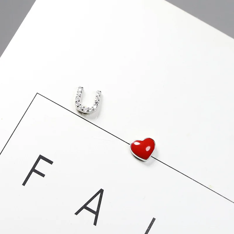 

Honey Moon Red Heart CZ U Shape Love You 925 Silver Studs Earrings