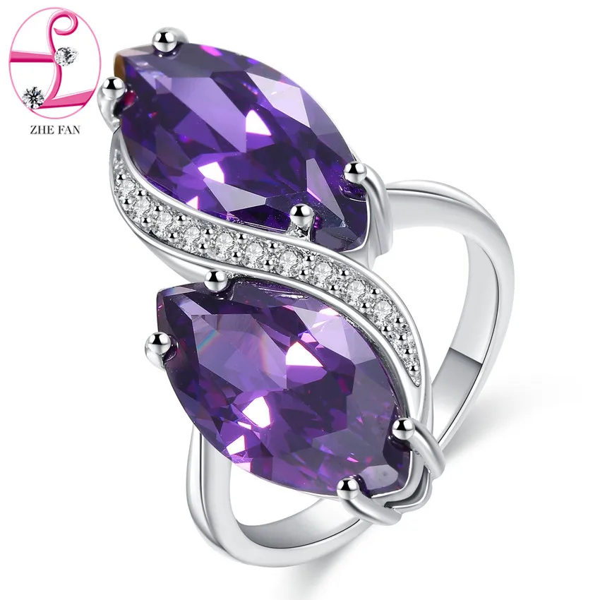 ZHE FAN White Purple Red AAA Cubic Zircon Stone Big Luxury Rings For Women Jewelry Micro Pave Party Gift Statement Ring
