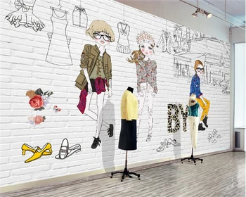 

beibehang Fashion senior wallpaper hand-painted cartoon clothing shop murals backdrop decorative painting papel de parede tapety