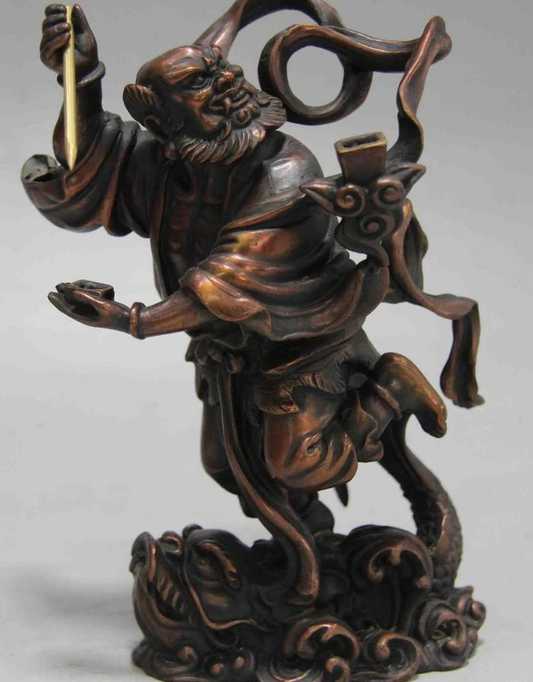Китайская Красная бронзовая медная статуя Kui Xing Court KuiXing point bucket God|Статуи и