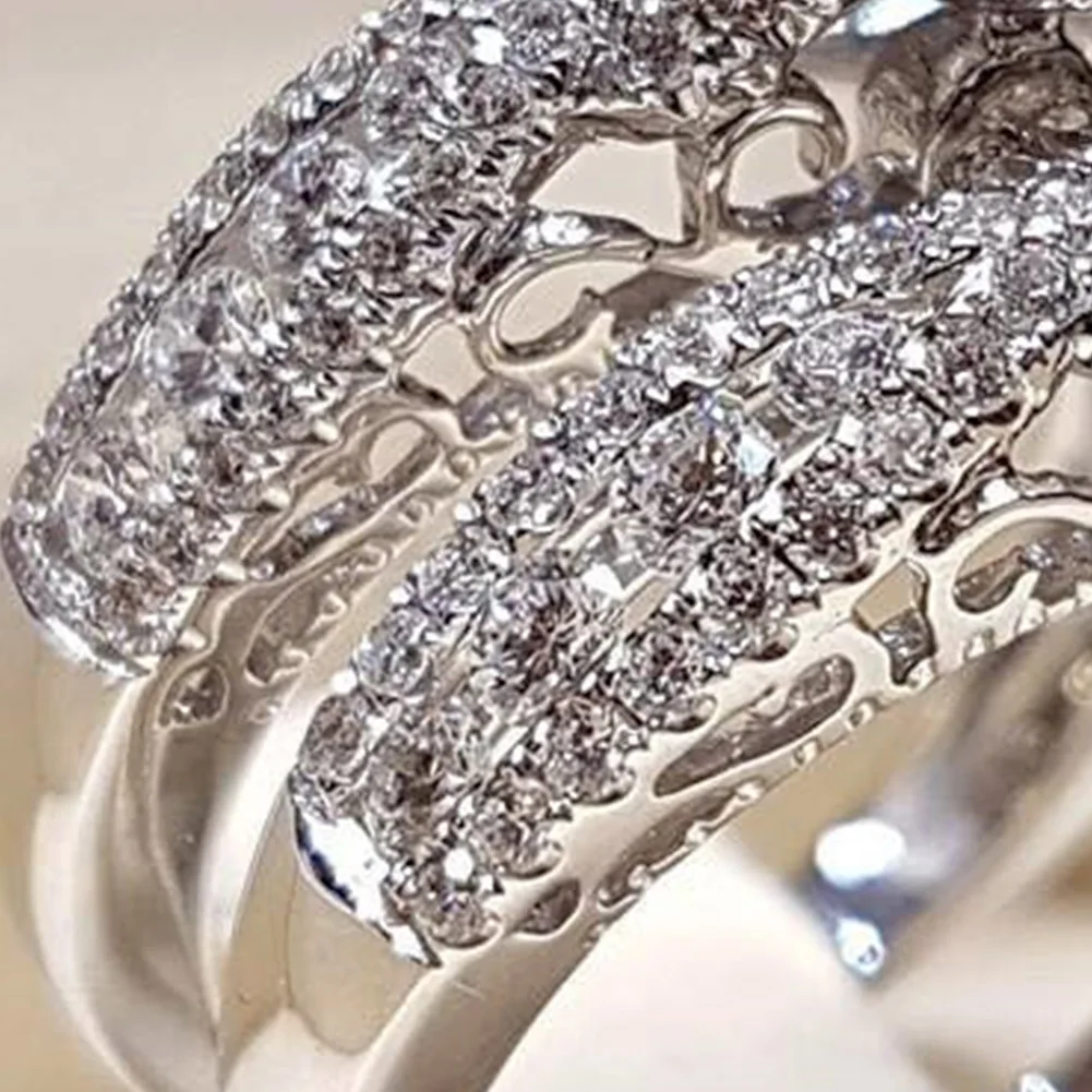 1 пара колец очаровательные винтажные женские серебряные белые кольца с камнем для свадьбы искусственные стразы ювелирные изделия Размер 5-11 горячие кольца