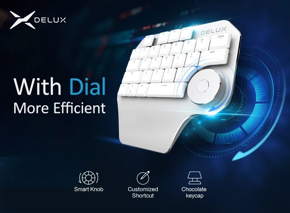 Delux T11 Designer Keyboard With Smart Dial 3 Group Customizable Keys Keypad Mechanical Single Hand For Gaming Designer Software