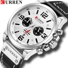 Модные Классические черные и белые часы с хронографом Для мужчин CURREN Для мужчин's Часы Повседневное кварцевые наручные часы Мужские часы Reloj Hombre