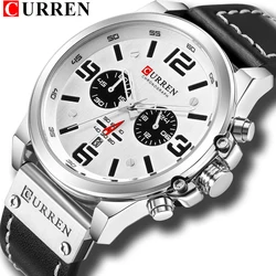 Fashion Classic Black White Chronograph Watch Men CURREN Men's Watches Casual Quartz Wristwatch Male Clock Reloj Hombre