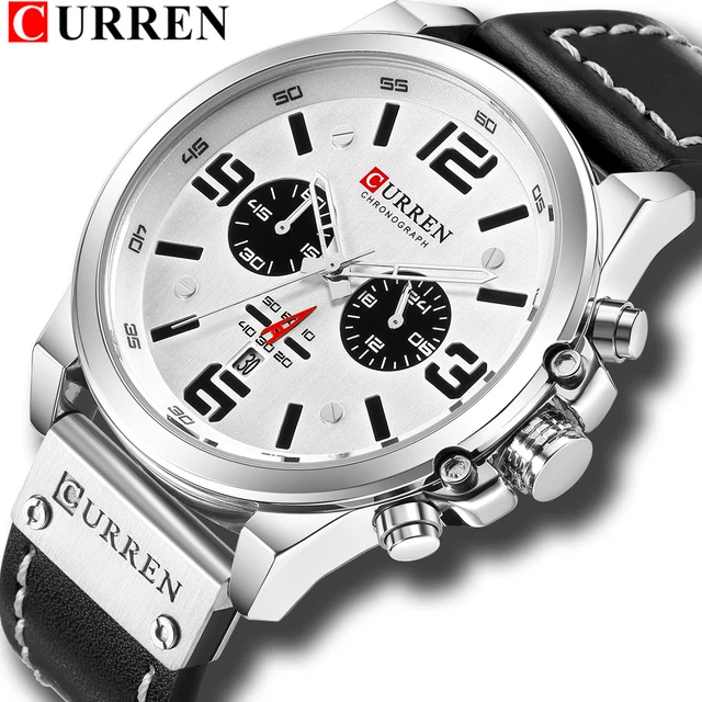 Fashion Classic Black White Chronograph Watch Men CURREN Men's Watches Casual Quartz Wristwatch Male Clock Reloj Hombre