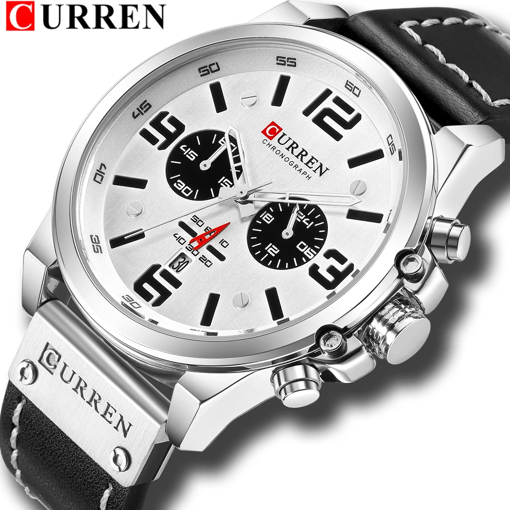 Goede Fashion Classic Zwart Wit Chronograaf Horloge Mannen CURREN 2018 heren Horloges Casual Quartz Horloge Mannelijke Klok Reloj Hombre