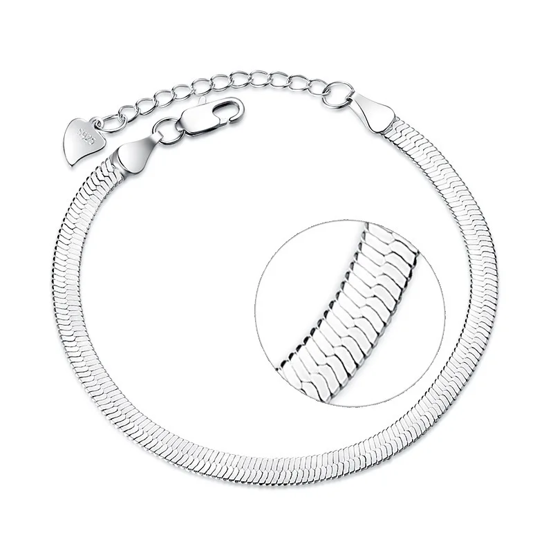 

New Arrival Big Brand 2017 Sterling Silver Hot Sale Flat Snake Blade Bracelet For Woman bracelets & bangles Pulseira VBS4046