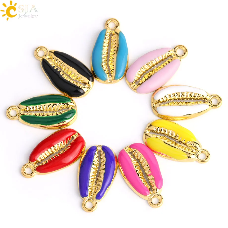 

CSJA Gold-color Enamel Cowrie Beads Cowry Shell Bead for Handcraft Needlework Pendants Bracelet Earrings DIY Jewelry Making S426