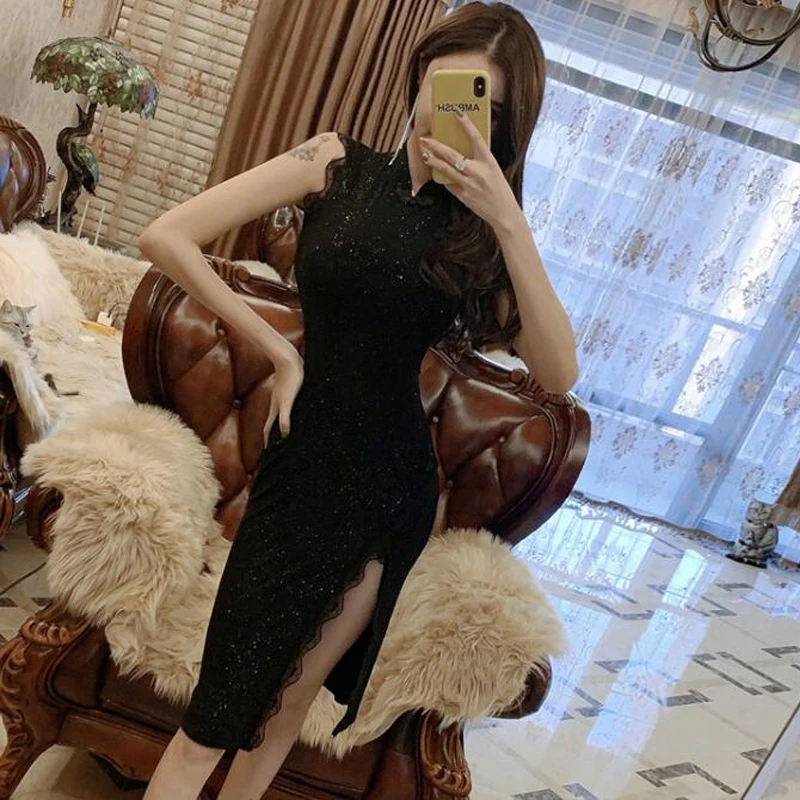 

2019 plus traditional chinese dresses cheongsam dragon phoenix long qipao dress sexy split tang costume lady qipao
