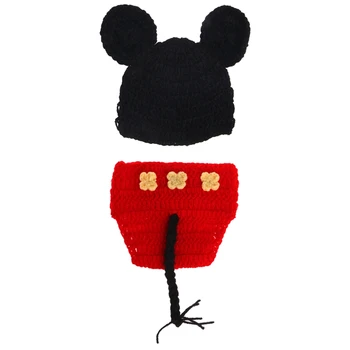 

2Pcs/set Baby Mickey Two-piece Photographic Clothing Newborn Baby Girls Boys Crochet Knit Costume Photography Prop Outfits