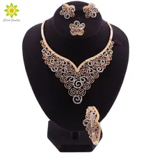 Нигерийские Свадебные африканские золотые цвета Ювелирные наборы Дубай кристалл ожерелье браслет серьги кольцо набор для женщин