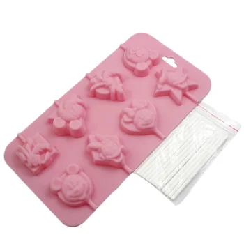 

8 Cups Cartoon Mickey And Minnie Shape Silicone Ice Tray Cake Chocolate Mold Lollipop Mould