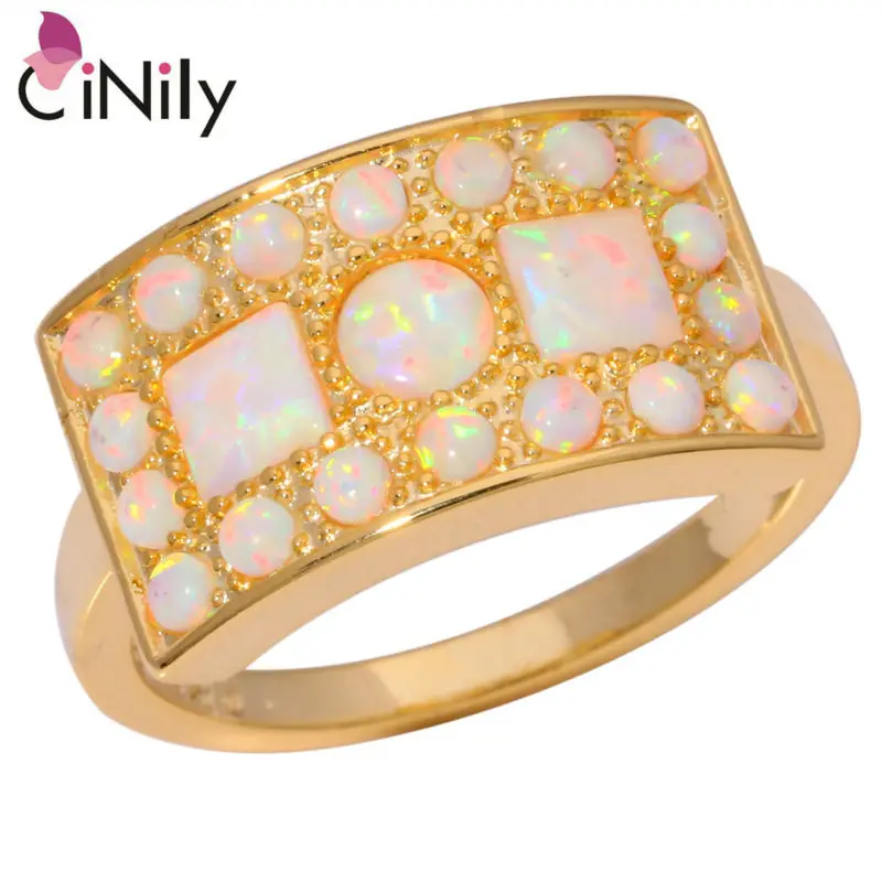

Created White Fire Opal Silver Yellow Gold Plated Ring Wholesale Retail Hot Sell Fashion for Women Jewelry Ring Sz 7 8 9 OJ8972