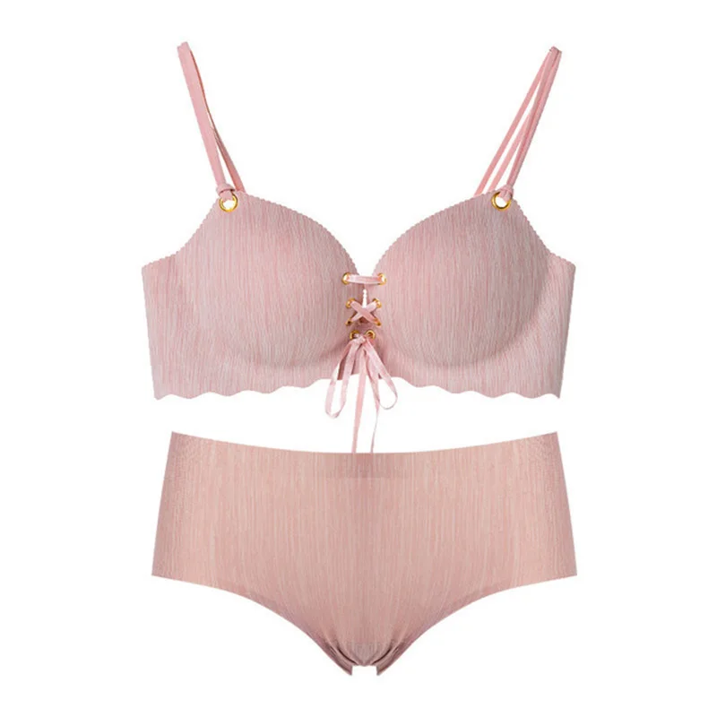 

Yhotmeng woman new seamless underwear bra gathered small chest no steel ring drawstring on the receiving milk bra set