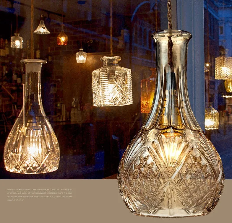 Винтажная подвеска в форме стеклянной бутылки светильники художественное украшение Led столовая гостиная кофе Ретро Регулируемый графин лампы