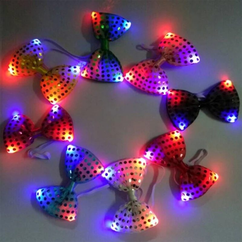 12Pcs Fashion Design Man Woman Flashing Light Up Bow Tie Necktie LED Party Lights Sequins Bow tie Glow Props Wedding Decoration3