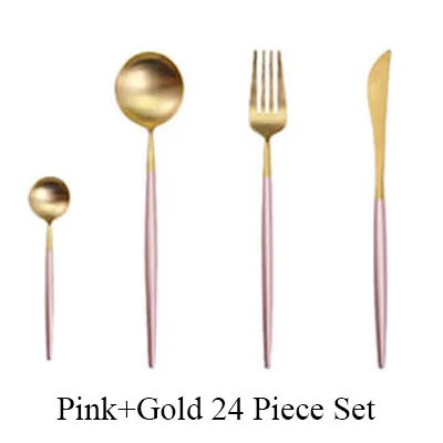 24 шт. набор посуды 304 нержавеющая сталь черный набор столовых приборов нож набор вилок столовые приборы Золотая тарелка Прямая поставка - Цвет: Pink Gold