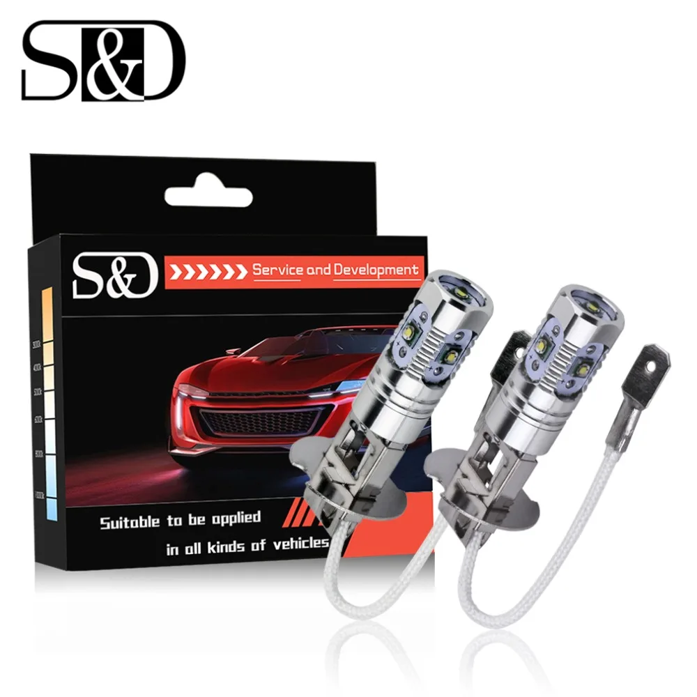 

S&D H3 LED Bulbs with High Power Led Chip Super White Bulbs For Fog Lamp Car Daytime Running Lights White 6000K 12V-24V D030