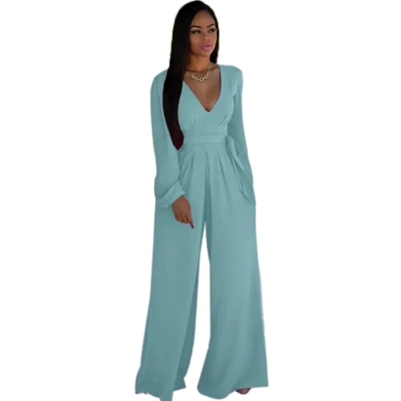 Summer 2016 Style Women Holiday Celebrity Maxi Loose Jumpsuit Self Tie Belt Wide Legs Party Wear Clothes L55200-3 (3)