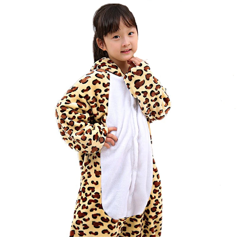 Cute Leopard bear Children Onesies Kigurumi Cartoon Soft Flannel Pajamas Baby One piece Sleepwear Cosplay For Halloween Jumpsuit