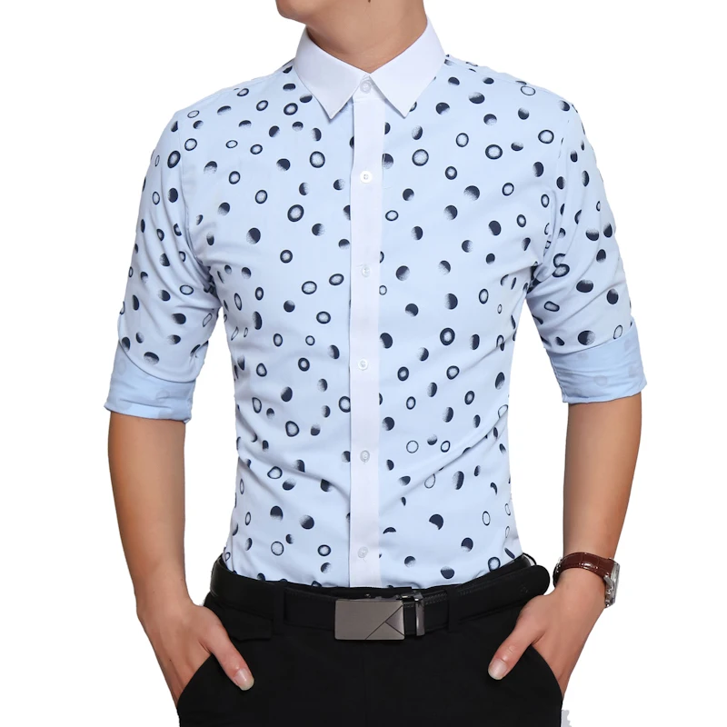 Бренд 2018 г. модные мужские рубашки с длинными рукавами высокое Качественный хлопок в горошек Повседневная рубашка мужская одежда Рубашки