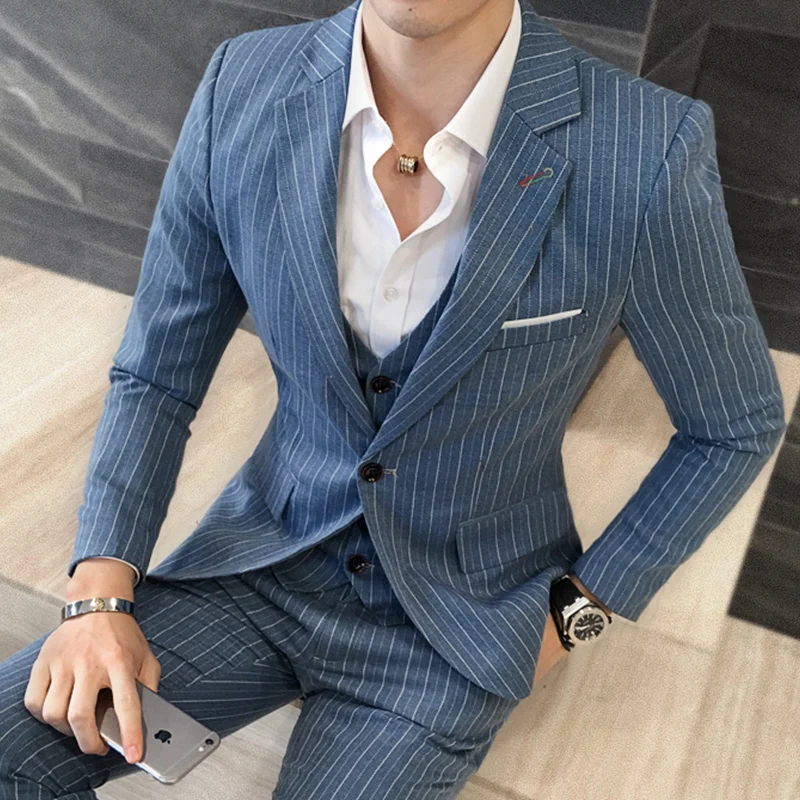 Jackets-Vest-Pants-2019-New-Men-s-Fashion-Boutique-Striped-Business-Casual-Suit-Three-piece