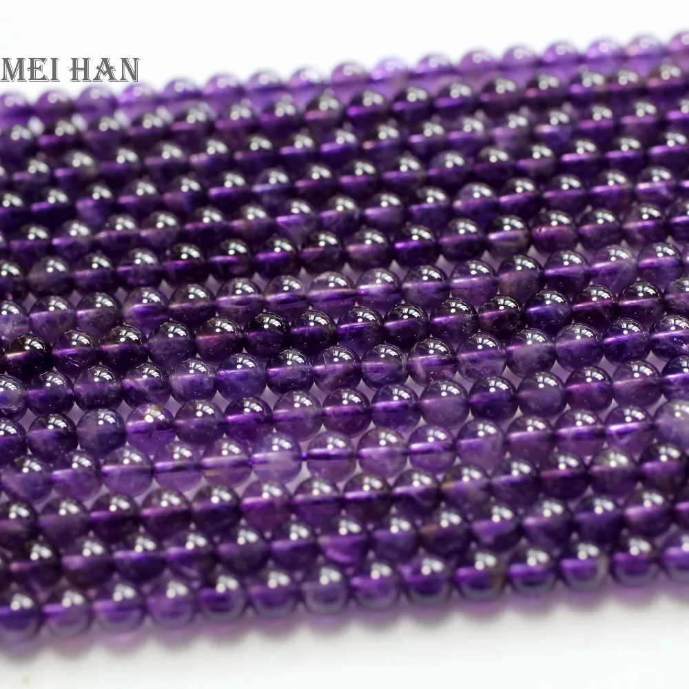 

Meihan natural (3str/set) 4mm genuine Amethystt smooth round loose beads for jewelry making design DIY bracelet necklace