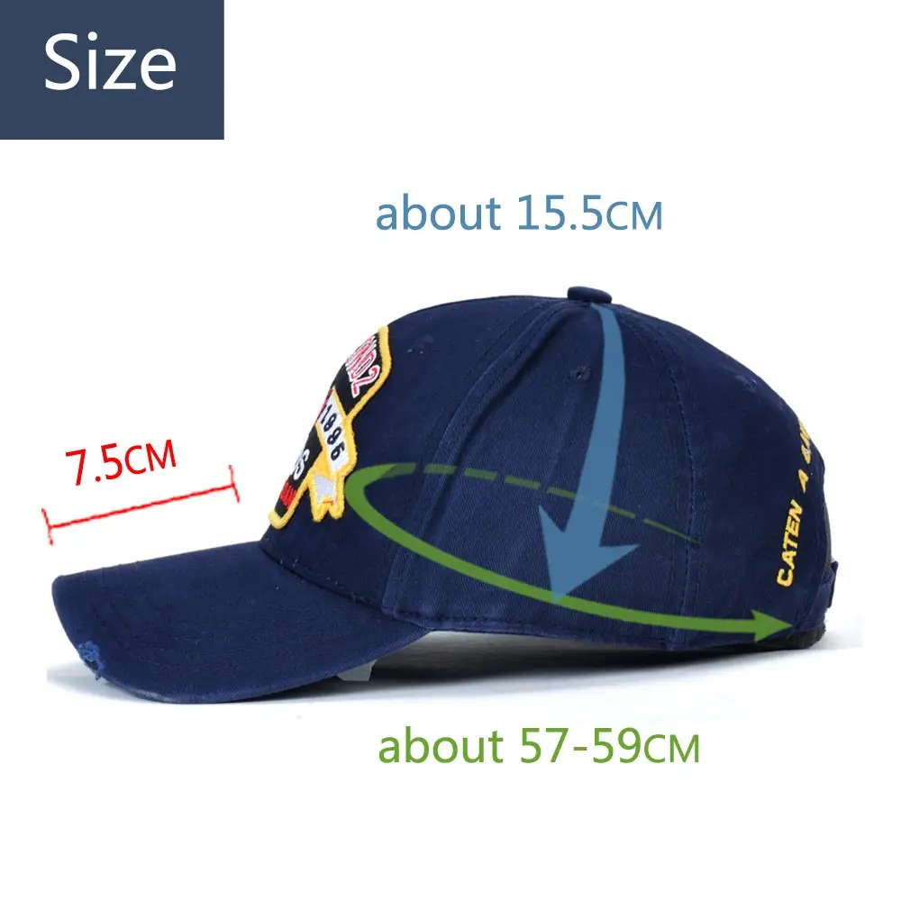 Alta calidad DSQICOND2 DSQ Gorra de béisbol hombres mujeres algodón hoja bordado azul marino negro Dad sombreros Casquette Gorra Beisbol
