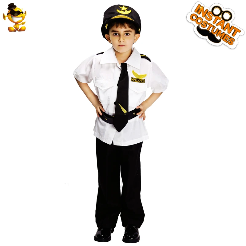 

DESPLAY New Style Cool Boys Child White Airline Pilot Costume Boys Cool Fancy Suit Cosplay for Carnival Party Costumes
